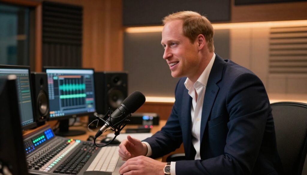 Prince William discussing Taylor Swift wedding invitation during a live radio interview