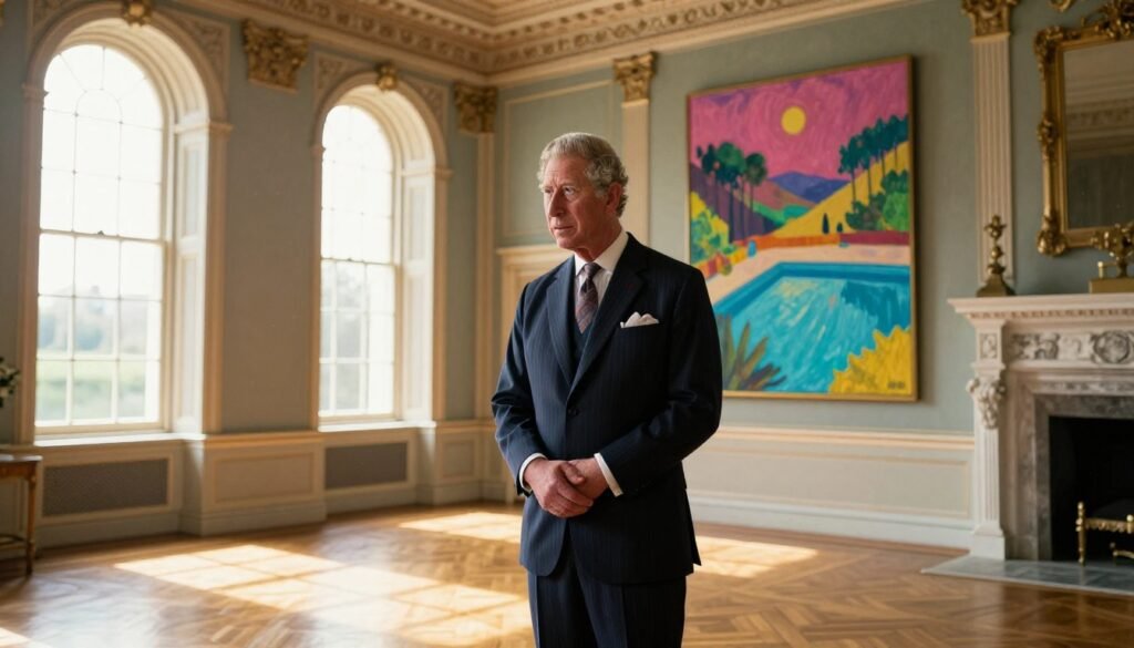King Charles III tribute to David Hockney in an emotional moment inside a modern art gallery