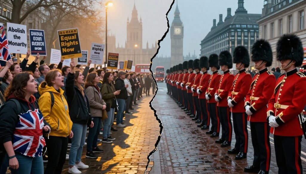 Crowd of Anti-Monarchy Protesters at the Parade along The Mall near Buckingham Palace